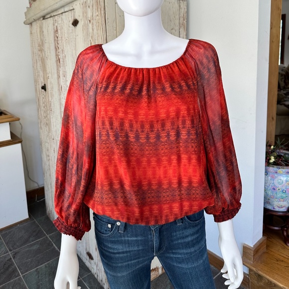 Alice + Olivia Tops - ALICE + OLIVIA ORANGE PRINT SILK BLOUSON TOP